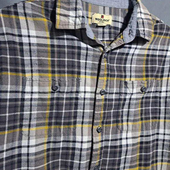 Woolrich‎ Men's LARGE Long Sleeve Button Up Yellow Gray Plaid - Picture 5 of 7